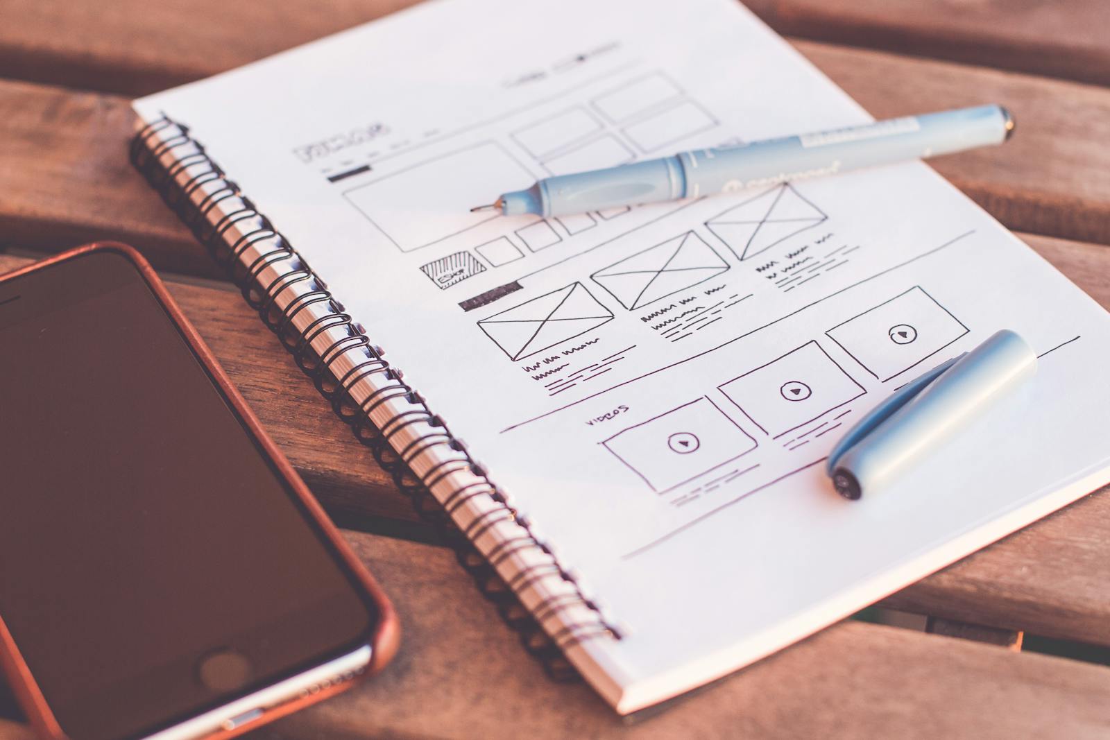 Modern designer workspace with creative tools